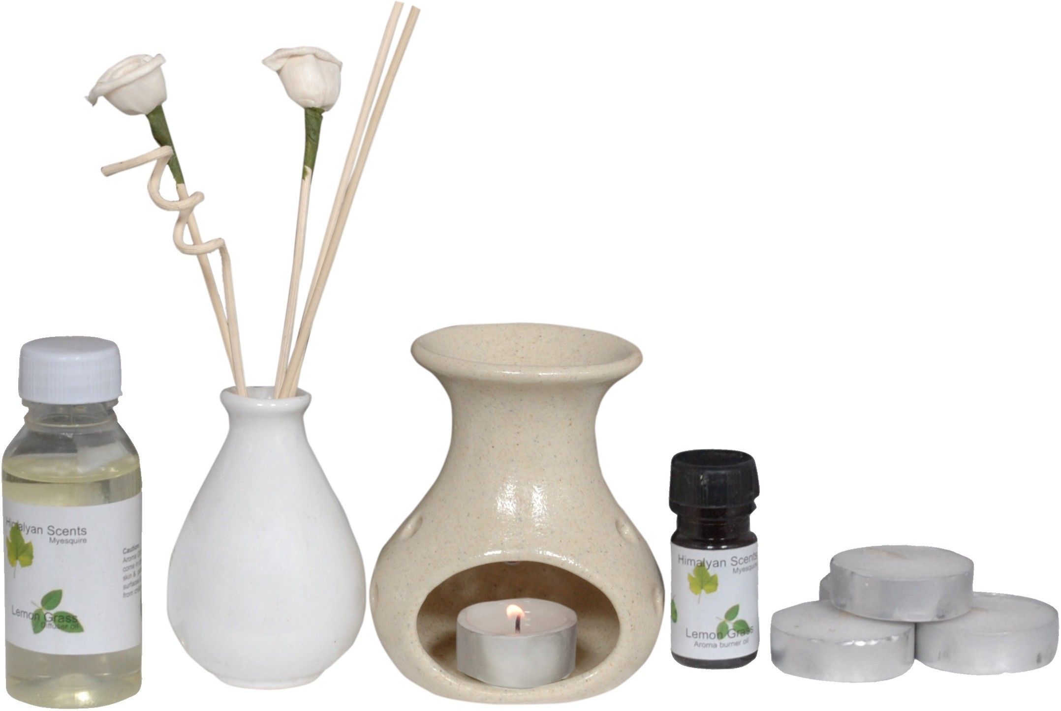 Myesquire White Brown Aroma Burner Combo Lemongrass Liquid Air Freshener